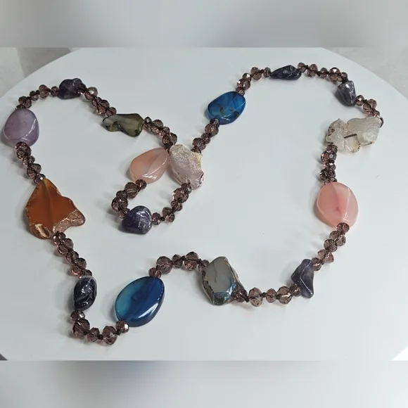 🌟Boho Artisan Multi Geode/Natural Stone  Necklace With Beaded Crystals🌟 - Picture 6 of 8